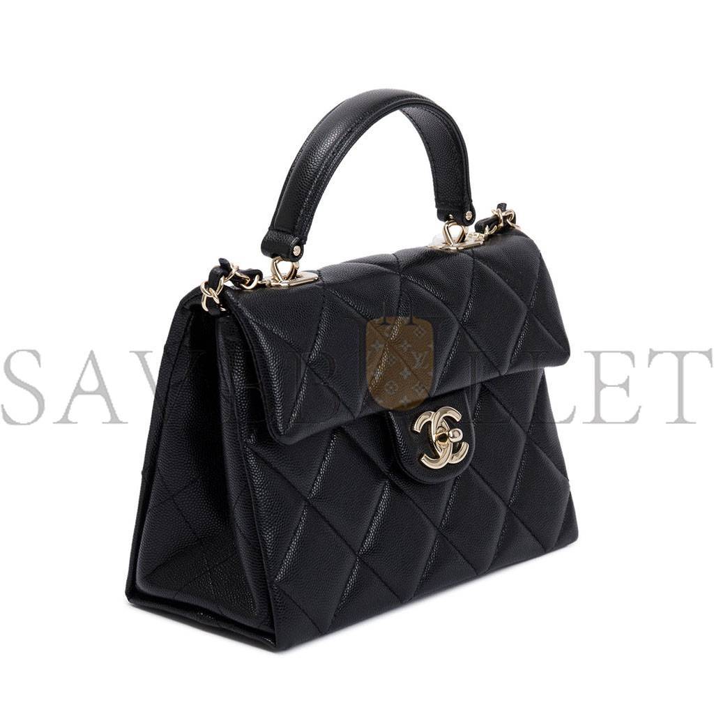 CHANEL MASTER BLACK QUILTED CAVIAR LEATHER KELLY TOP HANDLE FLAP BAG (21*16*9.5cm)